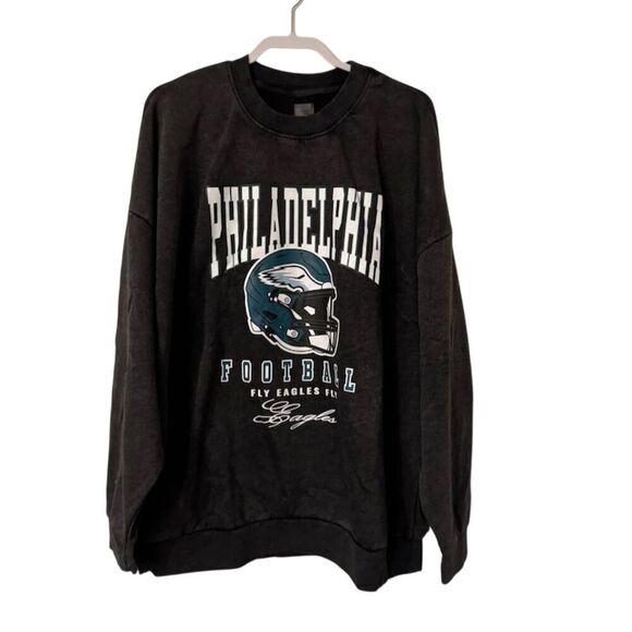 Philadelphia Eagles Oversized Crewneck Sweatshirt Black Fleece Size XL - Picture 1 of 8